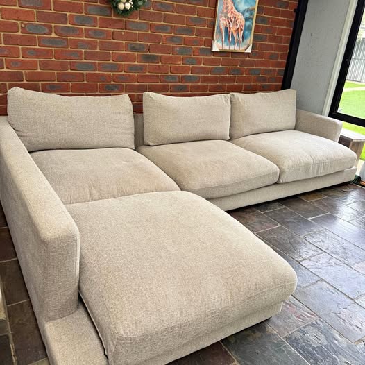 Large Light Grey Sofa | Feather-Filled Cushions